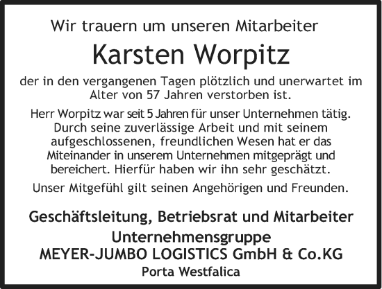 Anzeige von Karsten Worpitz von 4401