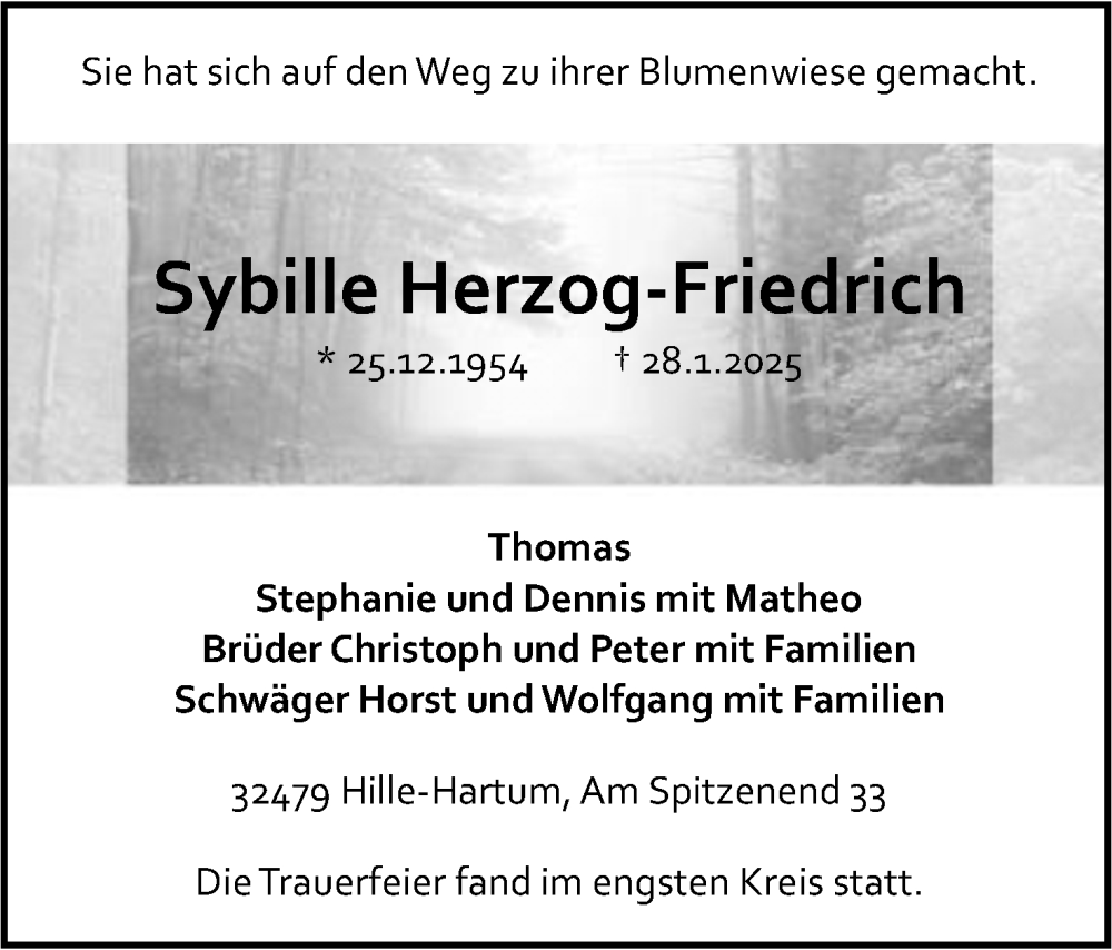  Traueranzeige für Sybille Herzog-Friedrich vom 15.02.2025 aus 4401