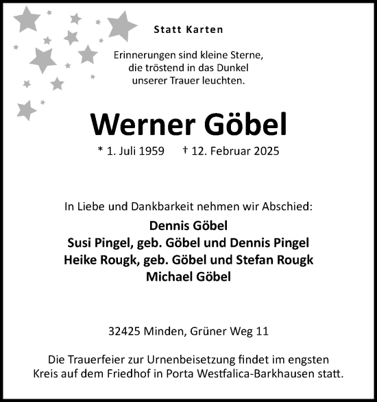 Anzeige von Werner Göbel von Mindener Tageblatt
