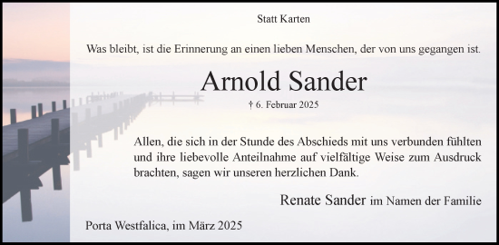 Anzeige von Arnold Sander von Mindener Tageblatt