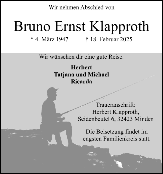 Anzeige von Bruno Ernst Klapproth von 4401