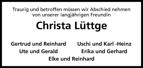 Anzeige von Christa Lüttge von 4401