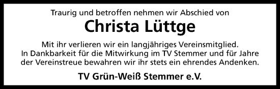 Anzeige von Christa Lüttge von 4401