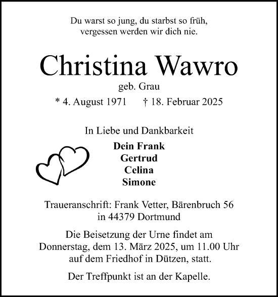 Anzeige von Christina Wawro von 4401