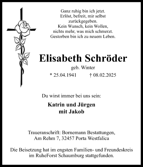 Anzeige von Elisabeth Schröder von 4401