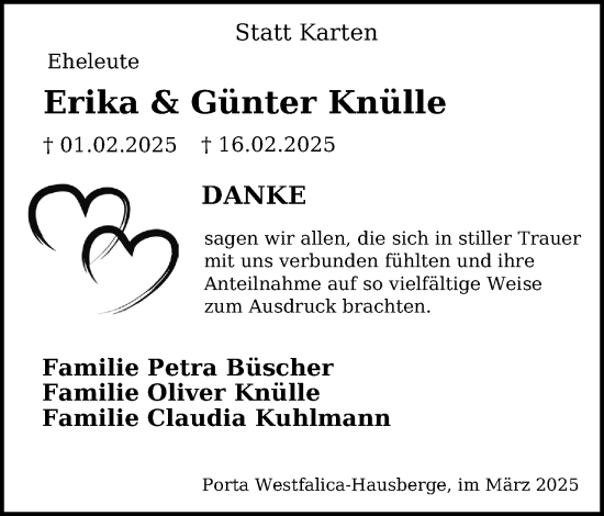 Anzeige von Günter Knülle von Mindener Tageblatt