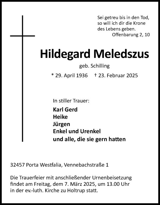 Anzeige von Hildegard Meledszus von 4401