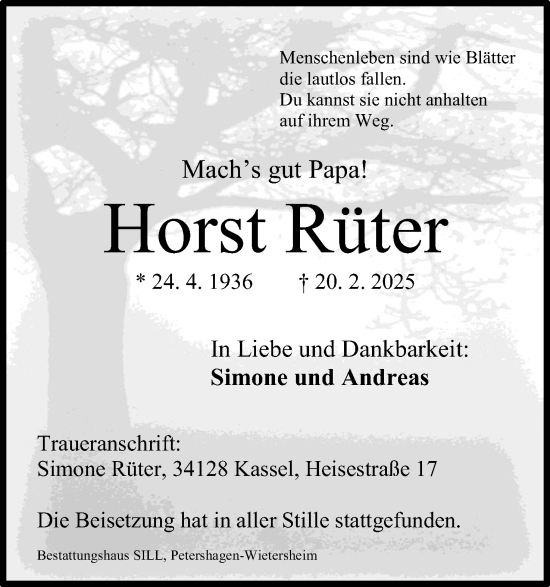 Anzeige von Horst Rüter von 4401