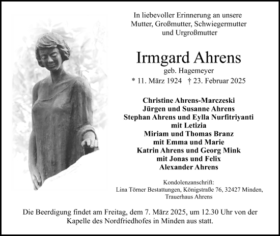 Anzeige von Irmgard Ahrens von 4401