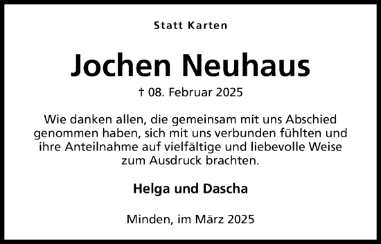 Anzeige von Jochen Neuhaus von Mindener Tageblatt