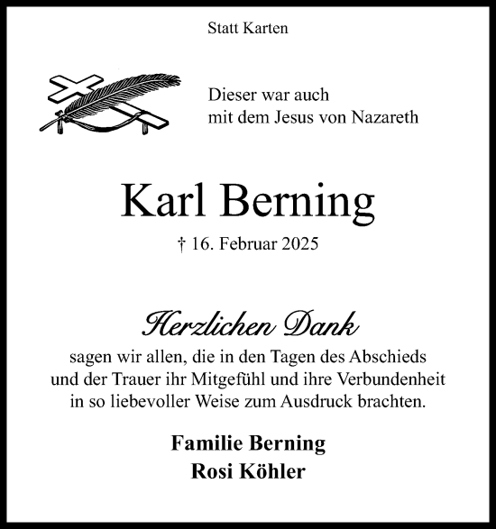 Anzeige von Karl Berning von Mindener Tageblatt