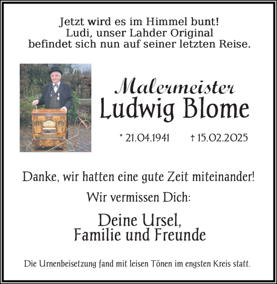 Anzeige von Ludwig Blome von 4401