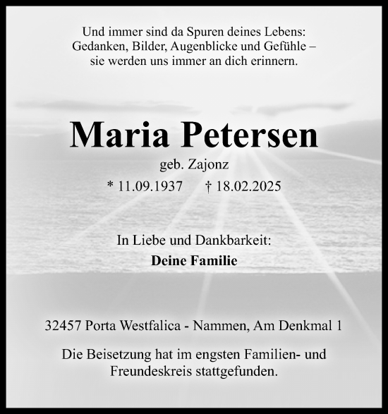 Anzeige von Maria Petersen von 4401