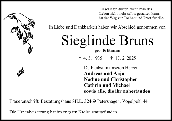 Anzeige von Sieglinde Bruns von 4401