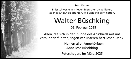 Anzeige von Walter Büschking von Mindener Tageblatt