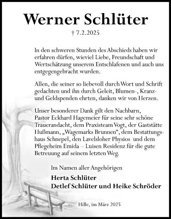 Anzeige von Werner Schlüter von Mindener Tageblatt