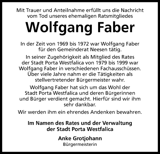 Anzeige von Wolfgang Faber von 4401