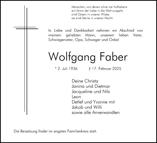 Anzeige von Wolfgang Faber von 4401