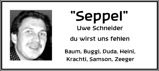 Anzeige von Uwe Schneider von Mindener Tageblatt