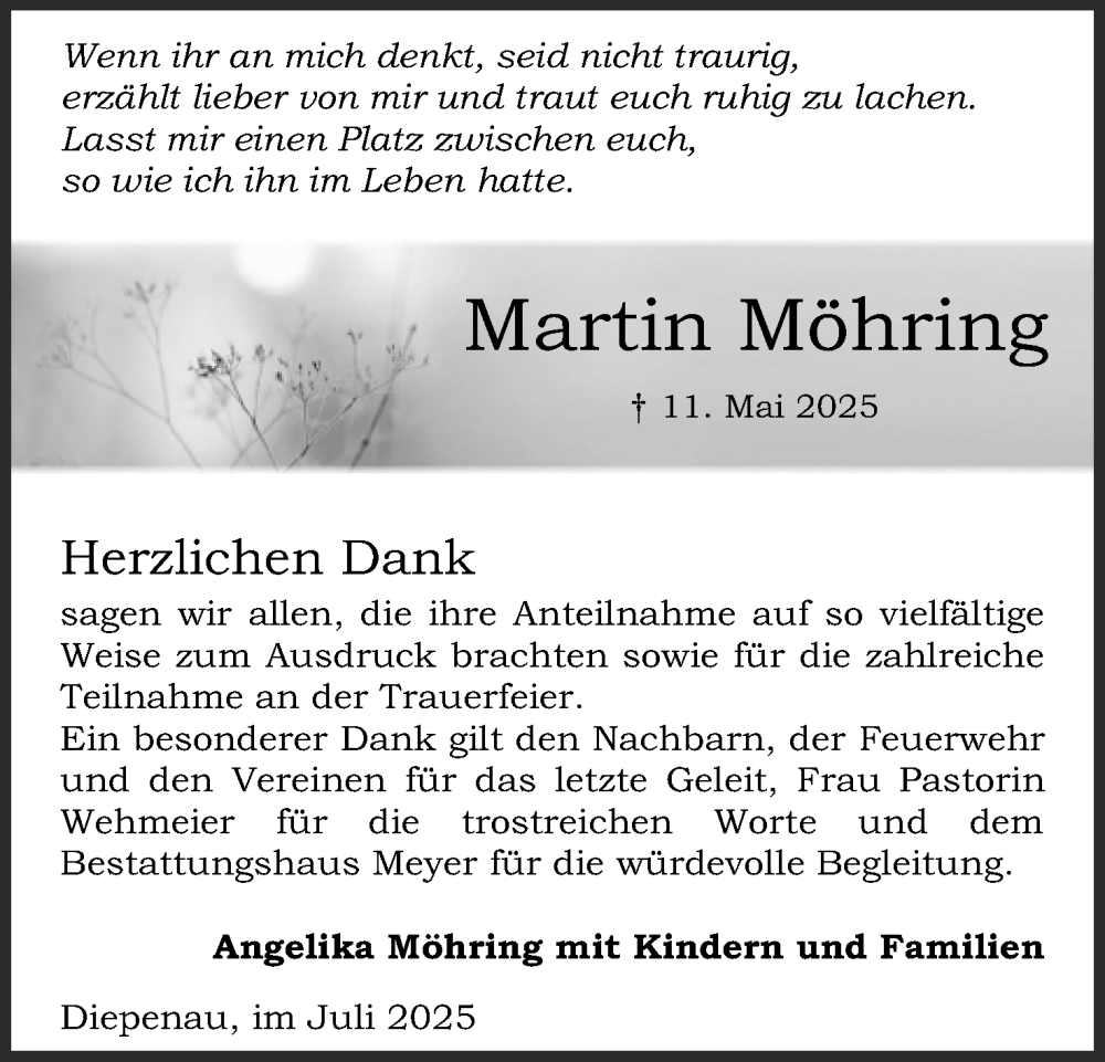  Traueranzeige für Martin Möhring vom 05.07.2025 aus Mindener Tageblatt