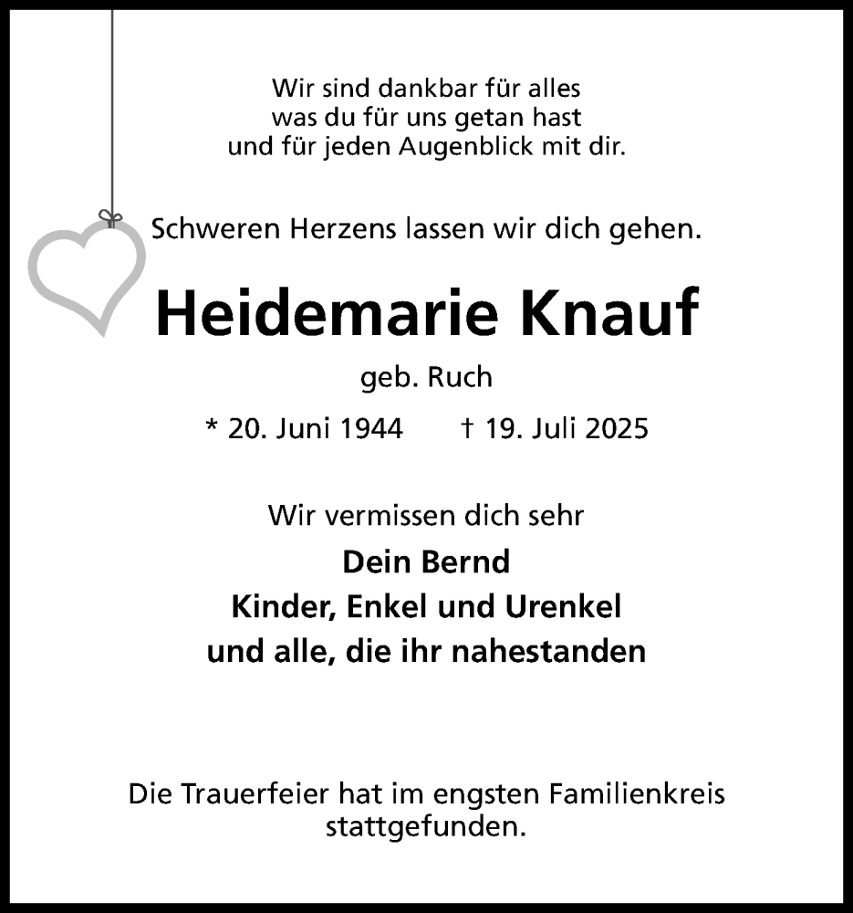 Traueranzeige für Heidemarie Knauf vom 02.08.2025 aus Mindener Tageblatt