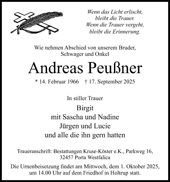 Anzeige von Andreas Peußner von Mindener Tageblatt