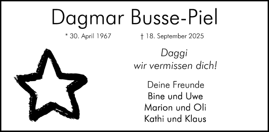 Anzeige von Dagmar Busse-Piel von Mindener Tageblatt