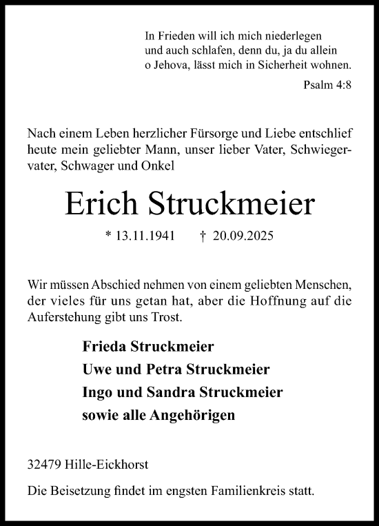 Anzeige von Erich Struckmeier von Mindener Tageblatt