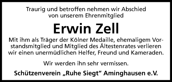 Anzeige von Erwin Zell von Mindener Tageblatt