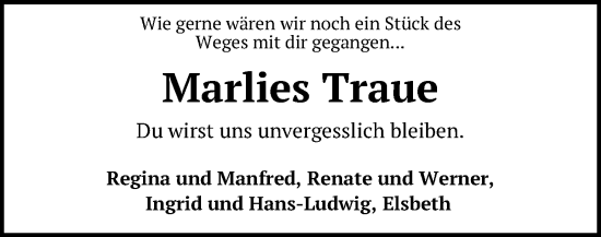 Anzeige von Marlies Traue von Mindener Tageblatt