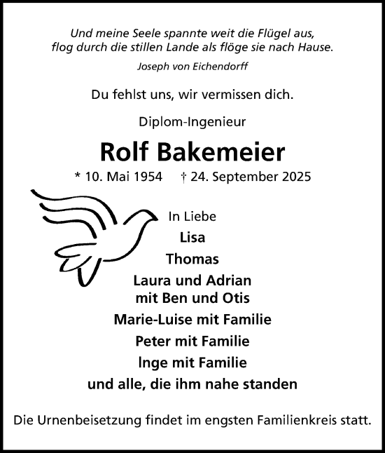 Anzeige von Rolf Bakemeier von Mindener Tageblatt