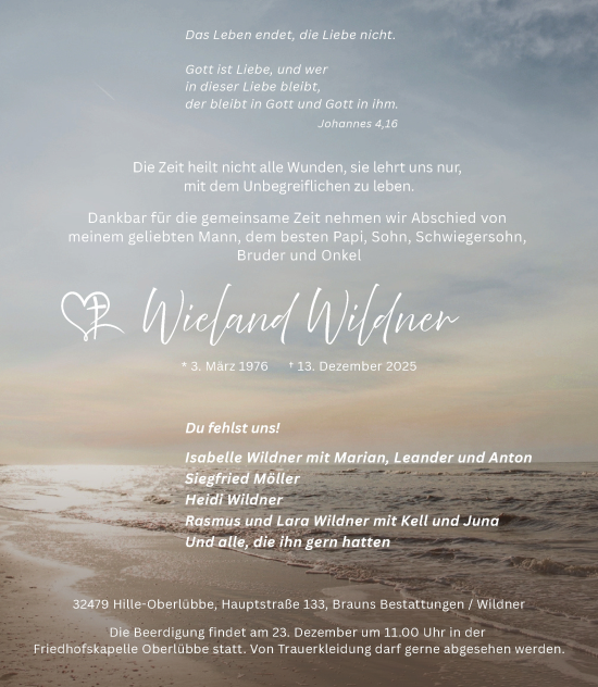 Anzeige von Wieland Wildner von Mindener Tageblatt
