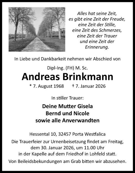Anzeige von Andreas Brinkmann von Mindener Tageblatt
