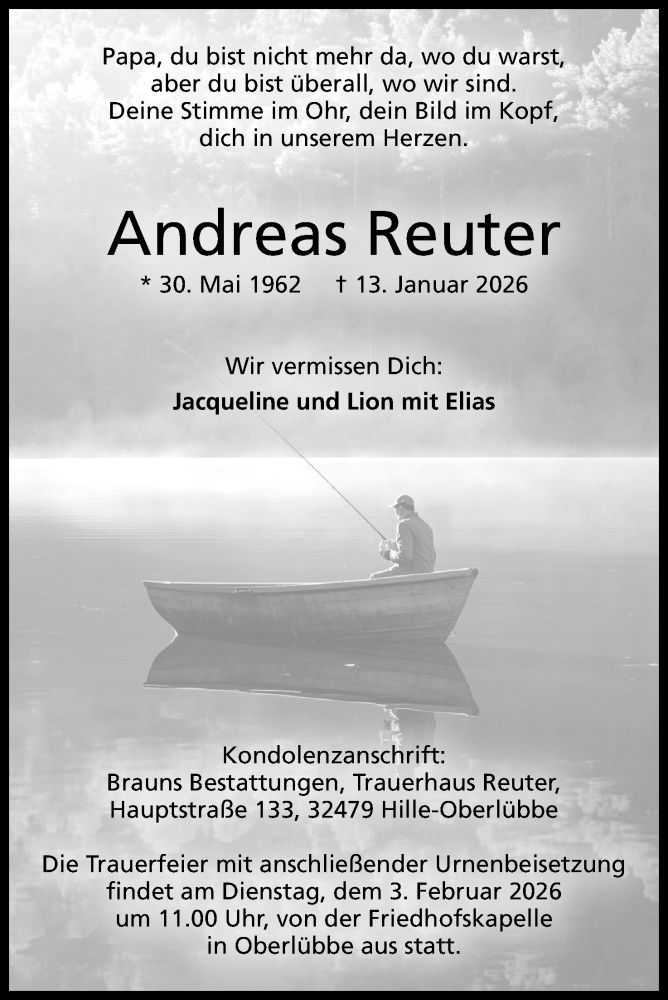  Traueranzeige für Andreas Reuter vom 24.01.2026 aus Mindener Tageblatt