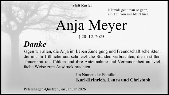 Anzeige von Anja Meyer von Mindener Tageblatt
