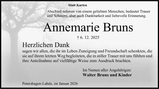 Anzeige von Annemarie Bruns von Mindener Tageblatt