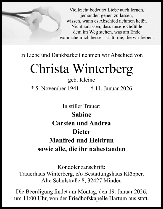 Anzeige von Christa Winterberg von Mindener Tageblatt