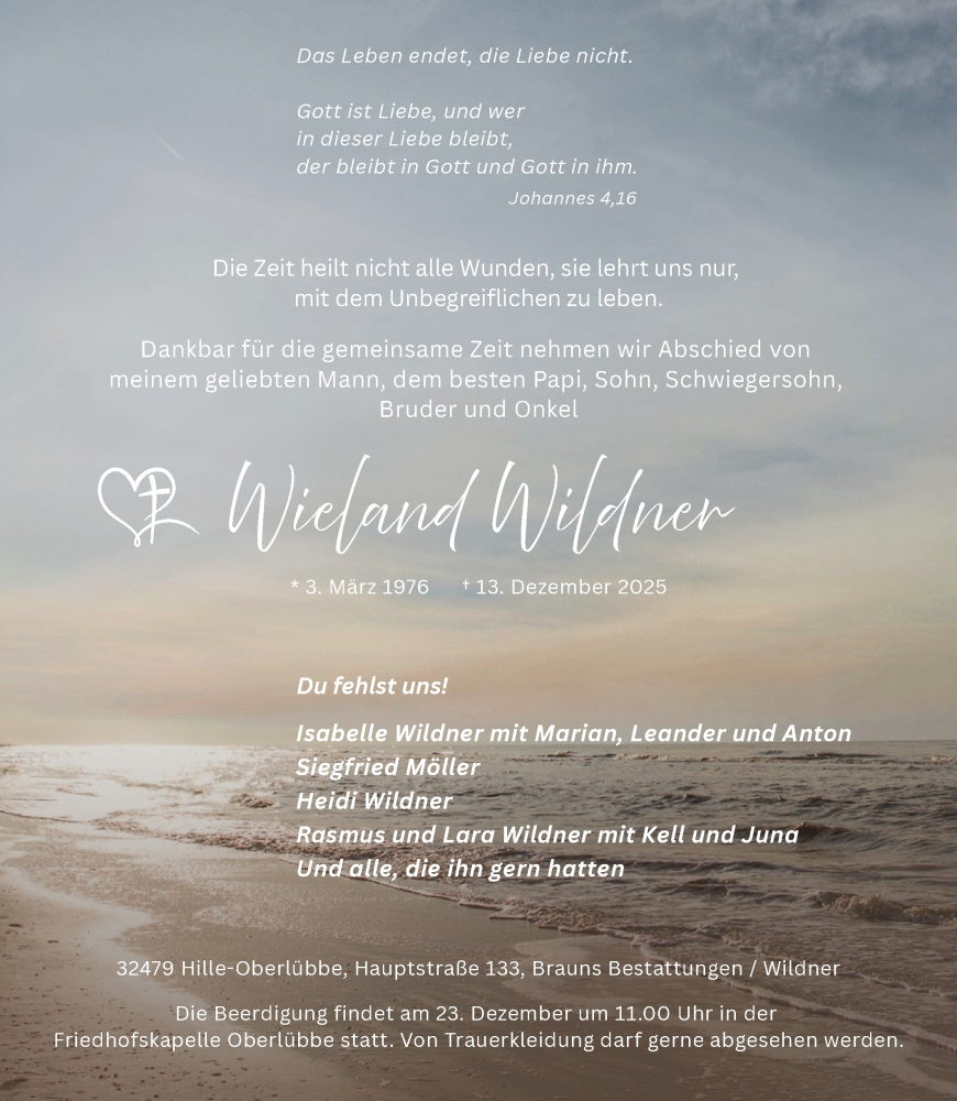  Traueranzeige für Wieland Wildner vom 20.12.2025 aus Mindener Tageblatt