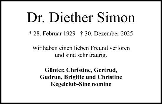 Anzeige von Diether Simon von Mindener Tageblatt