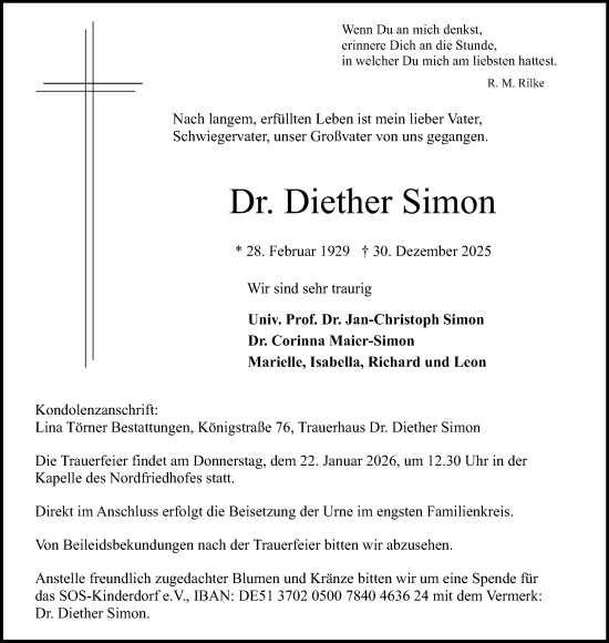 Anzeige von Diether Simon von Mindener Tageblatt