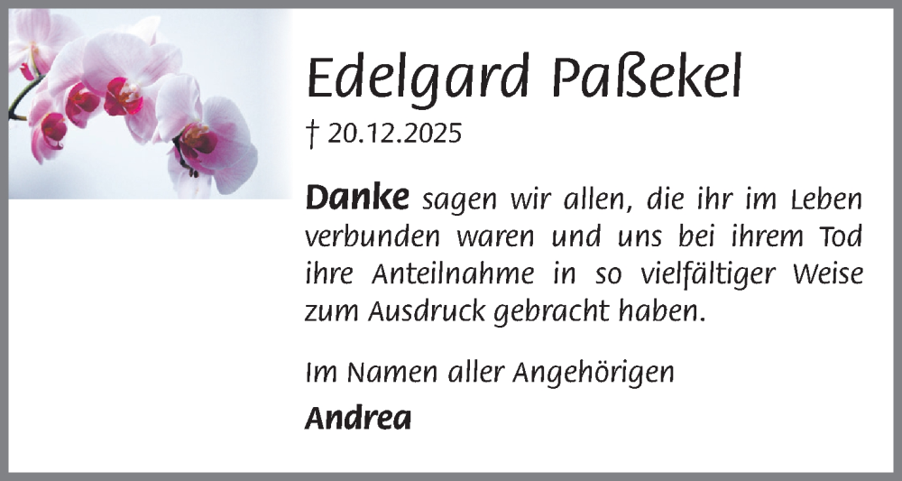  Traueranzeige für Edelgard Paßekel vom 17.01.2026 aus Mindener Tageblatt
