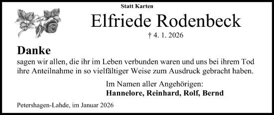Anzeige von Elfriede Rodenbeck von Mindener Tageblatt