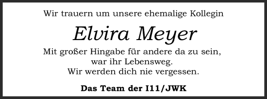 Anzeige von Elvira Meyer von Mindener Tageblatt