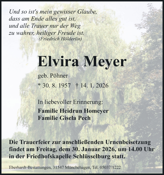 Anzeige von Elvira Meyer von Mindener Tageblatt