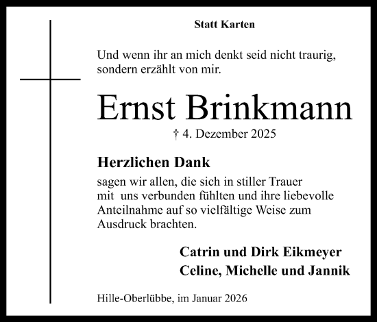 Anzeige von Ernst Brinkmann von Mindener Tageblatt
