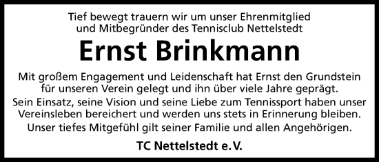 Anzeige von Ernst Brinkmann von Mindener Tageblatt