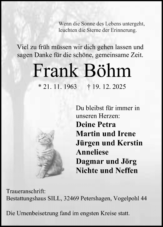 Anzeige von Frank Böhm von Mindener Tageblatt