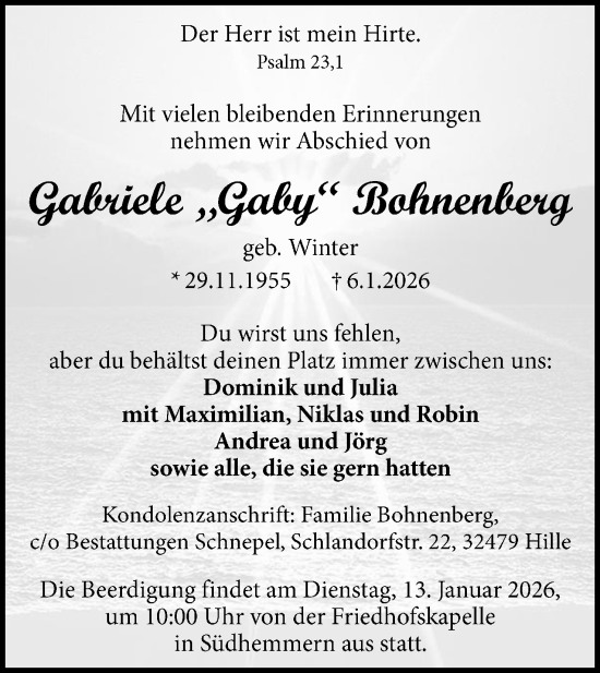 Anzeige von Gabriele Bohnenberg von Mindener Tageblatt