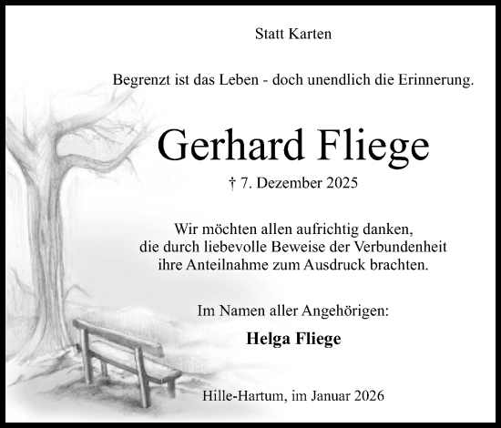 Anzeige von Gerhard Fliege von Mindener Tageblatt