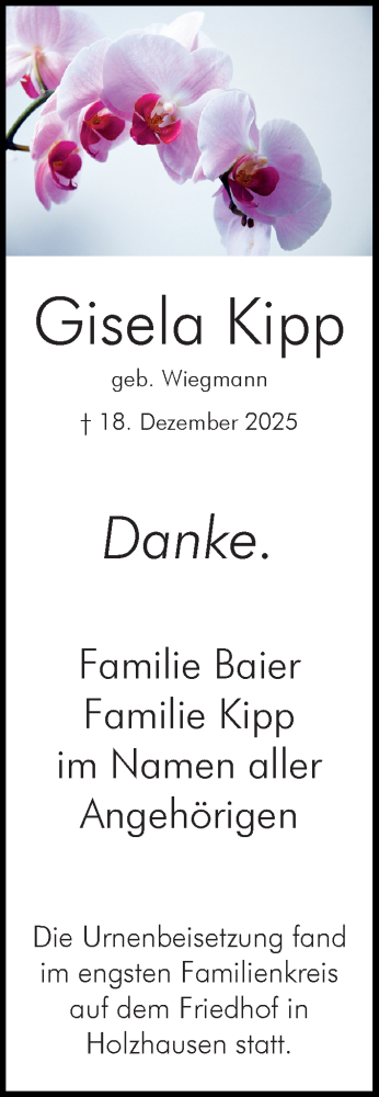 Anzeige von Gisela Kipp von Mindener Tageblatt